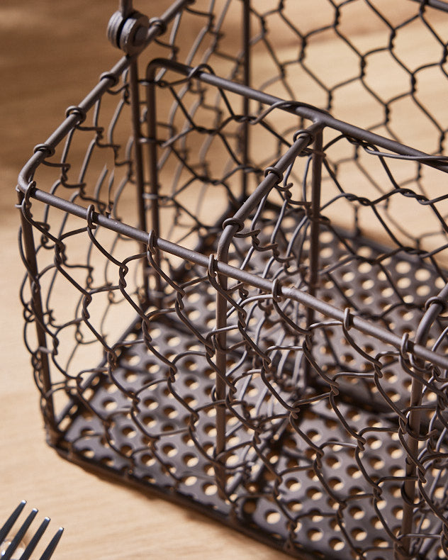 Country Brown Chicken Wire Cutlery Caddy