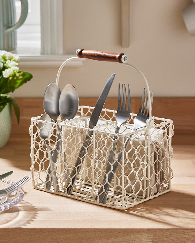 Cream Chicken Wire Cutlery Caddy