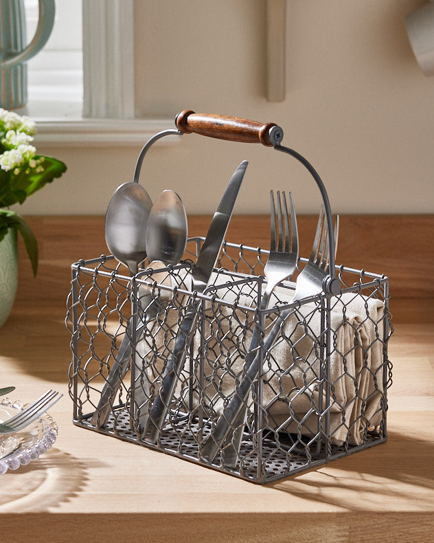 Grey Chicken Wire Cutlery Caddy