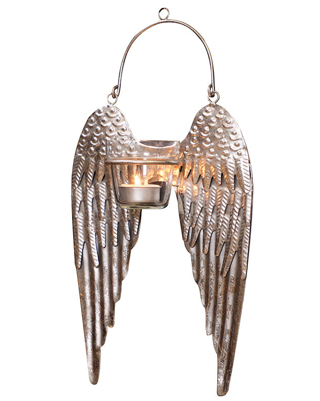 Silver Wall Mounted Angel Wings Tealight Holder