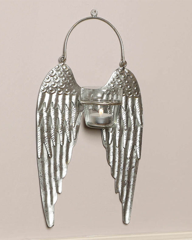 Silver Wall Mounted Angel Wings Tealight Holder