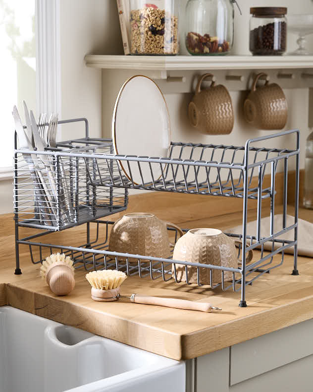 2-Tier Stainless Steel Dish Drainer Rack With Drip Tray And Cutlery Holder