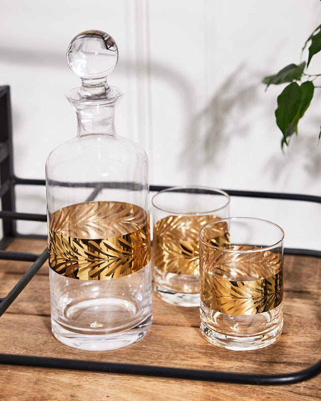 Art Deco Gold Band Decanter & Tumblers