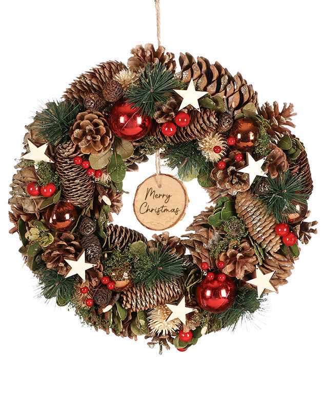 Personalised Baubles and Stars Christmas Wreath 35cm