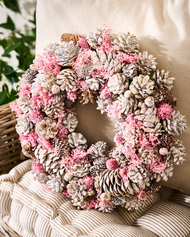 Indoor Silver & Pink Pinecone Wreath