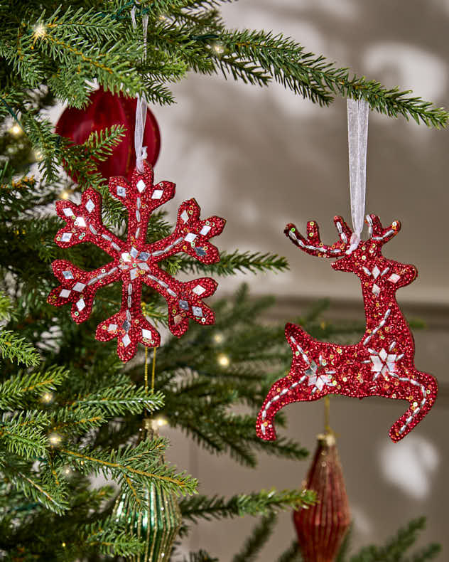 6er-Set roter Christbaumschmuck