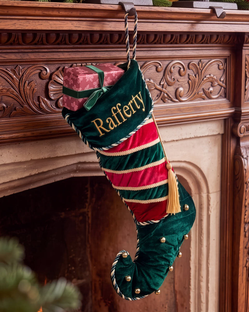 Personalised Jingle Bell Green Christmas Stocking