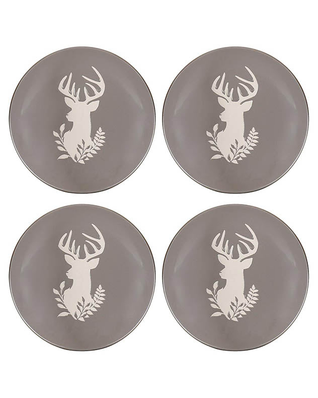 Set of 4 Grey Stoneware Reindeer Side Plates