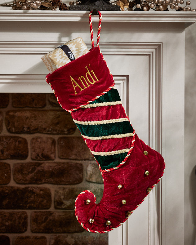 Velvet Elf Boot Personalised Christmas Stocking