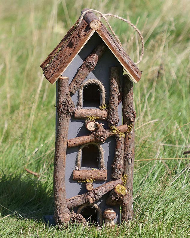 Grey Three Tier Wooden Bird House