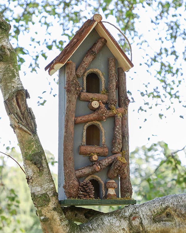 Grey Three Tier Wooden Bird House