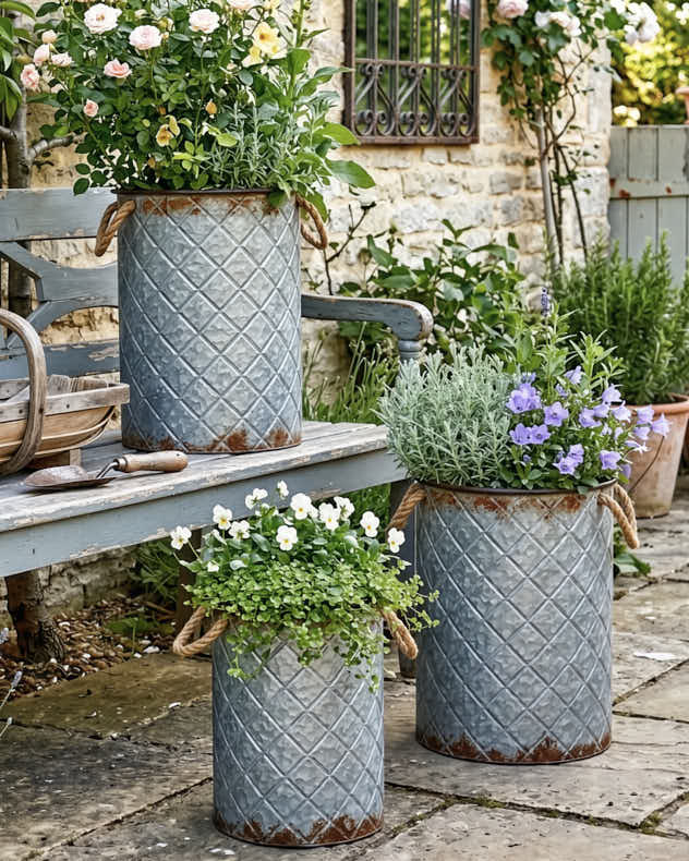 Set of 3 Diamond Bucket Planters | Pots & Planters