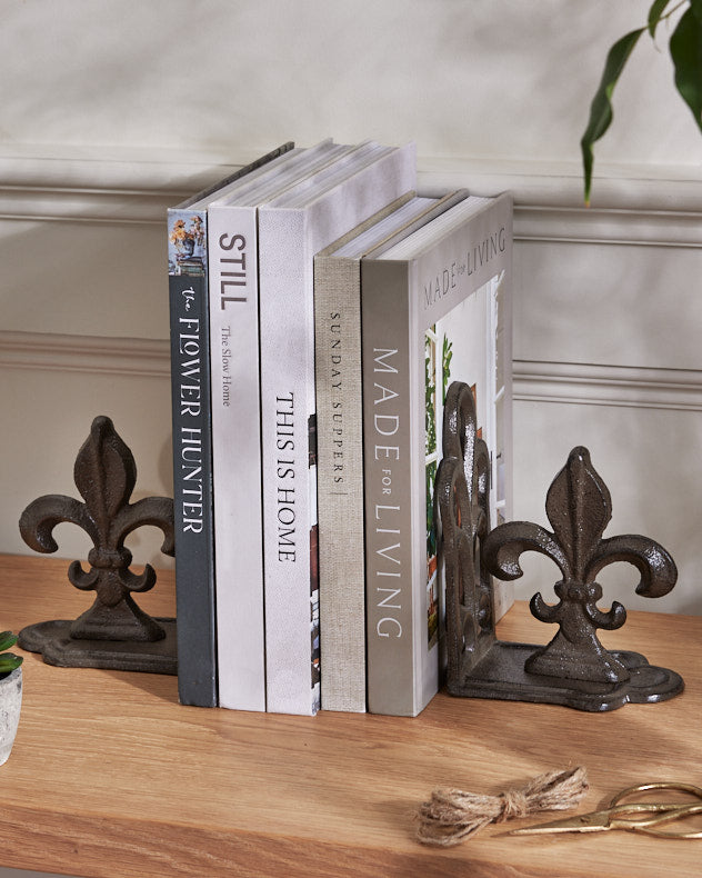 Fleur de Lys Cast Iron Bookends