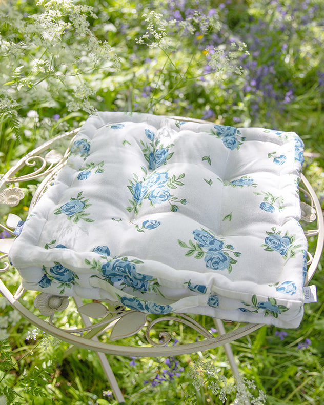 Set of Blue Floral Mattress Garden Seat Pads