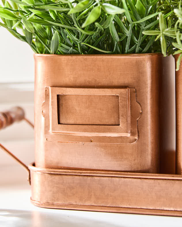 Set of 3 Copper Finish Herb Pots on Tray