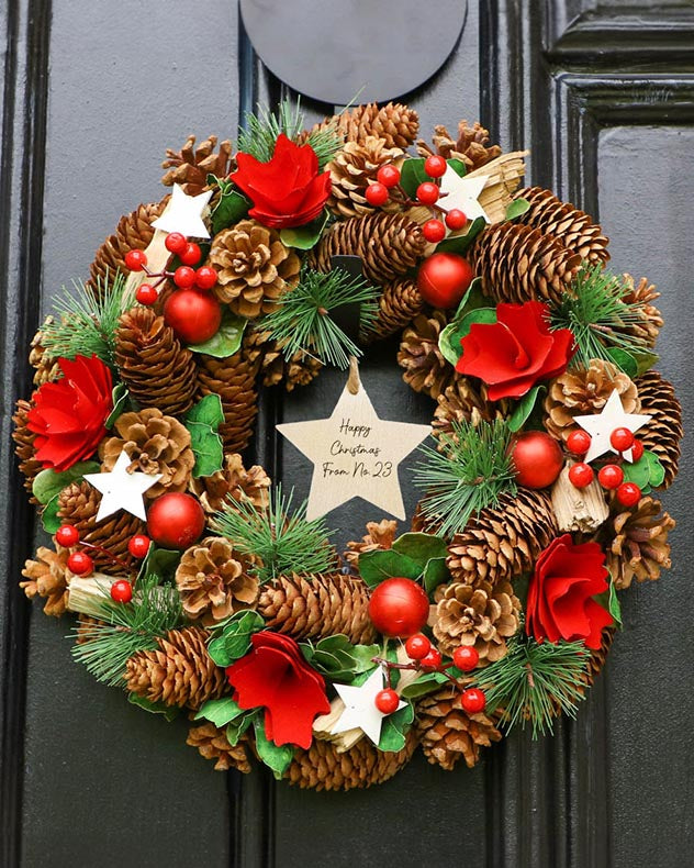 Personalised Stars And Roses Christmas Wreath 35cm