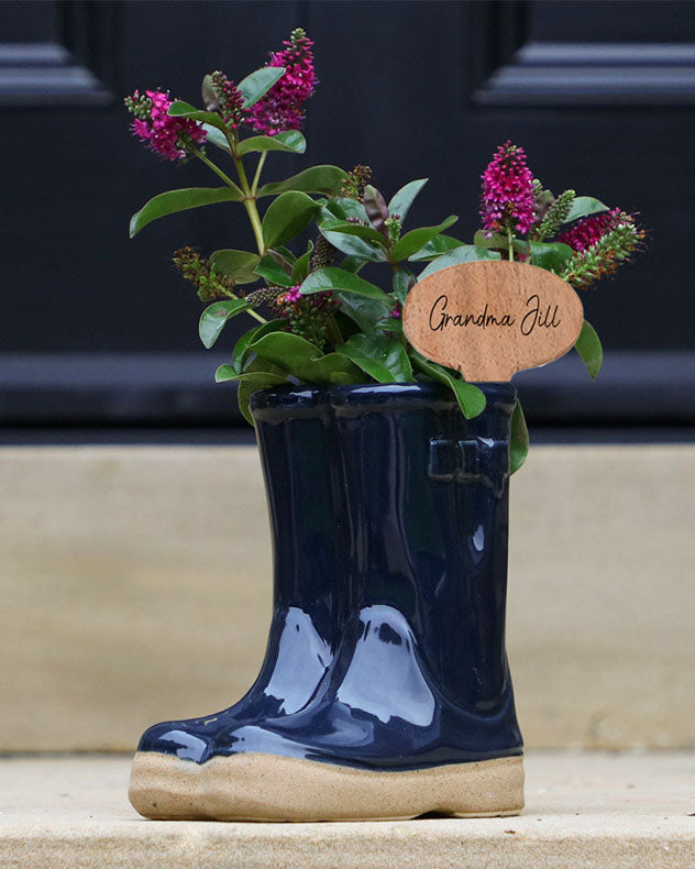 Blue Welly Boot Planter with Personalised Marker