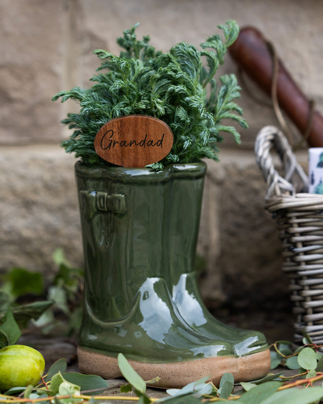 Dark Green Welly Boot Planter with Personalised Marker
