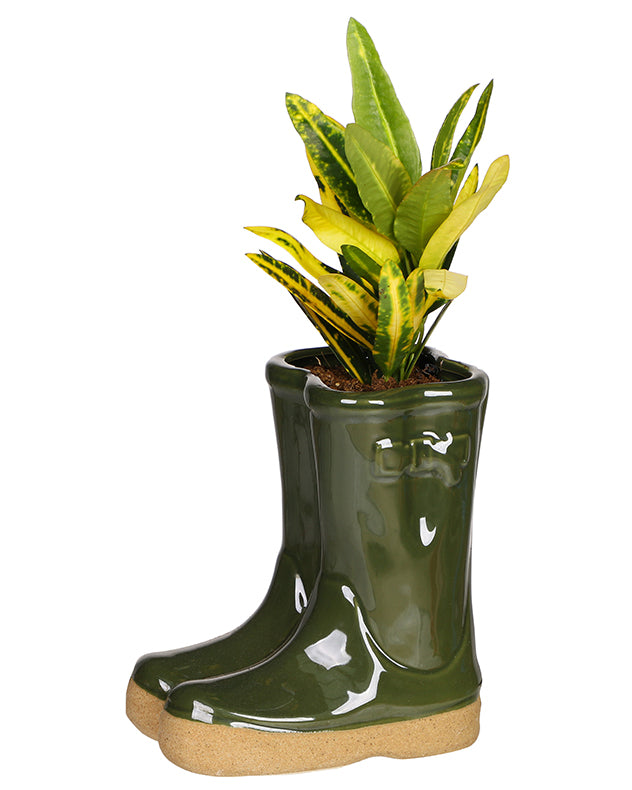 Dark Green Welly Boot Planter with Personalised Marker