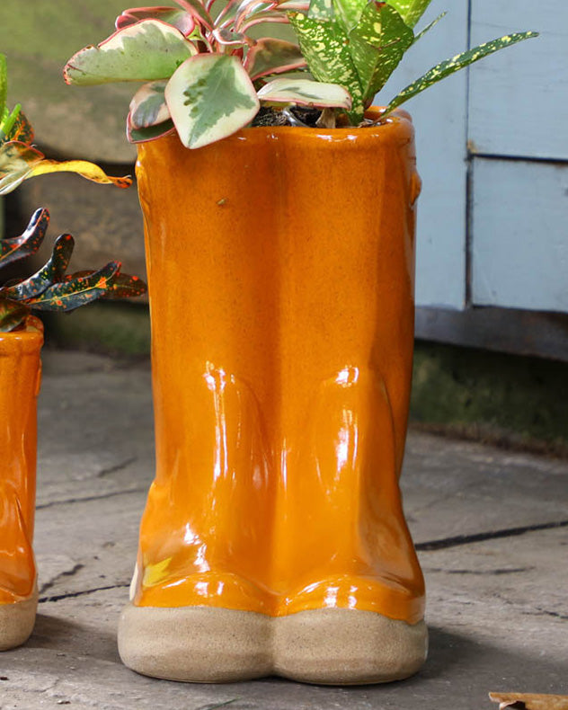 Large Orange Wellington Boots Planter