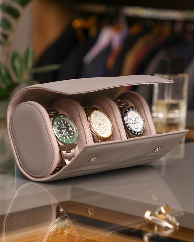 Grey Leather Three Section Watch Case