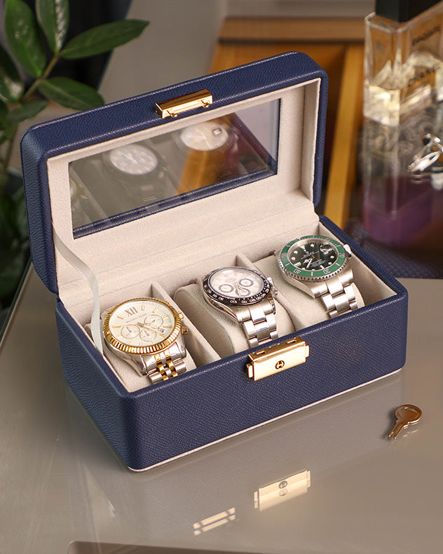 Midnight Blue Textured Watch Box with Key – Dibor