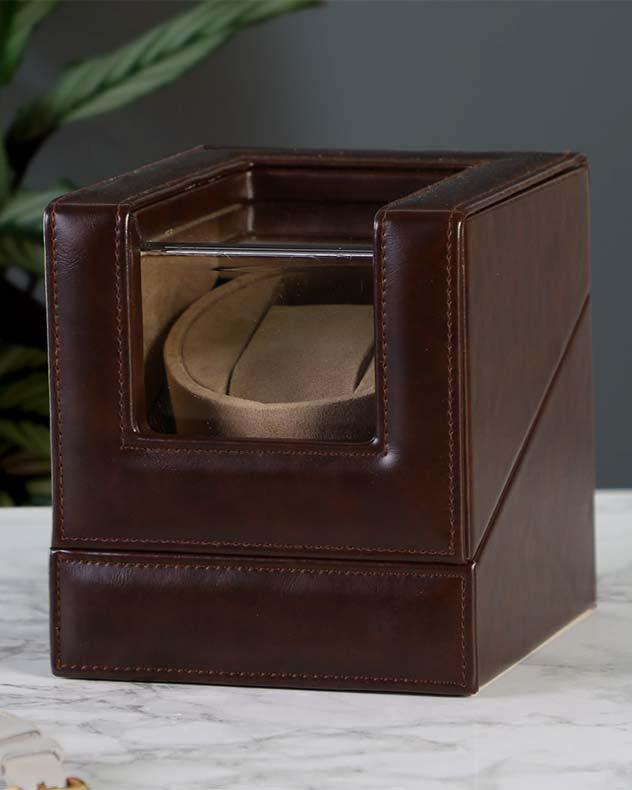 Rich Brown Leather Single Watch Display Case