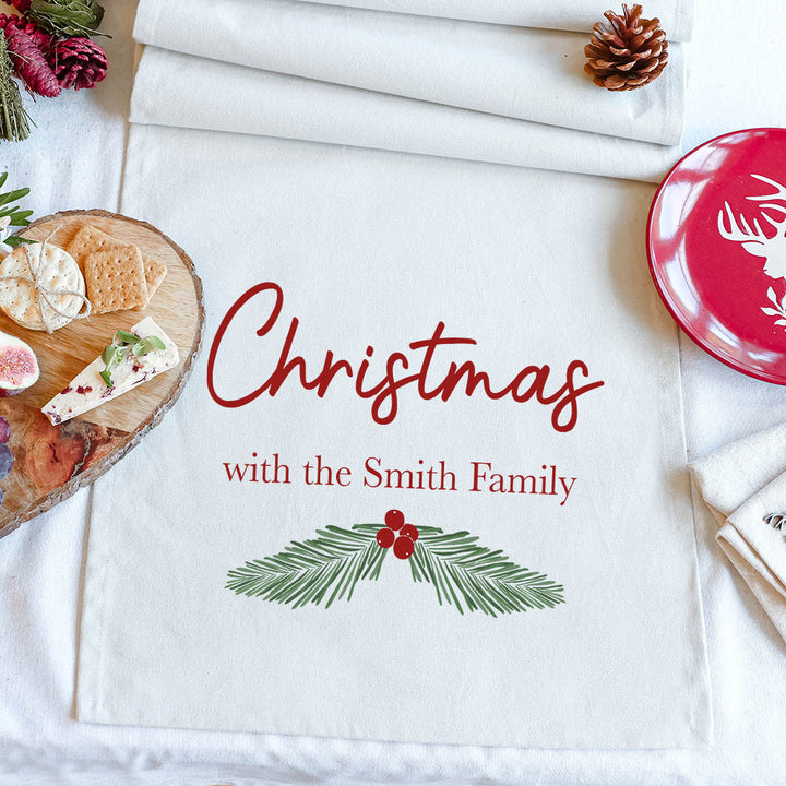 Weihnachts-Stechpalmen-Tischläufer, personalisierbar, für die Familie