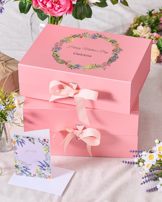 Personalised Pink Mother's Day Gift Box and Card Bundle
