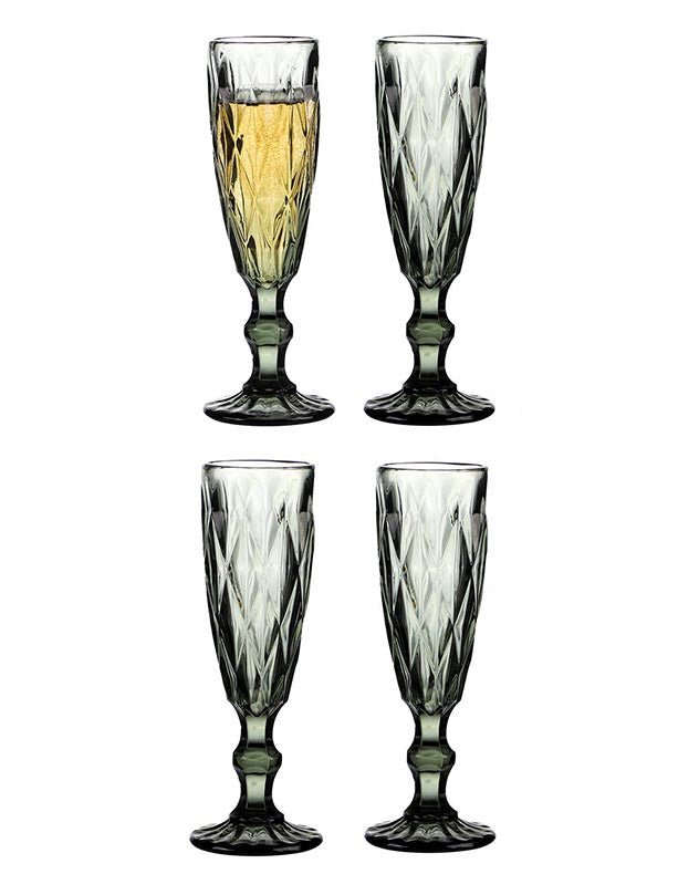 Set of 4 Grey Embossed Champagne Flutes