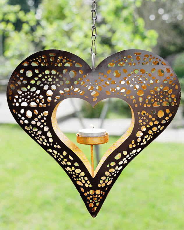 Gold Heart Hanging Garden Candle Holder