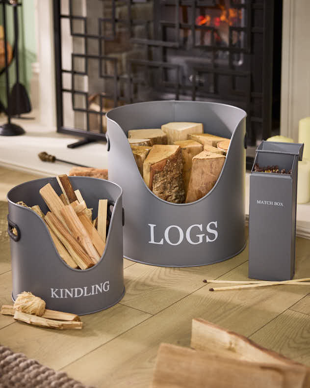 Three Piece Grey Fireside Storage Set