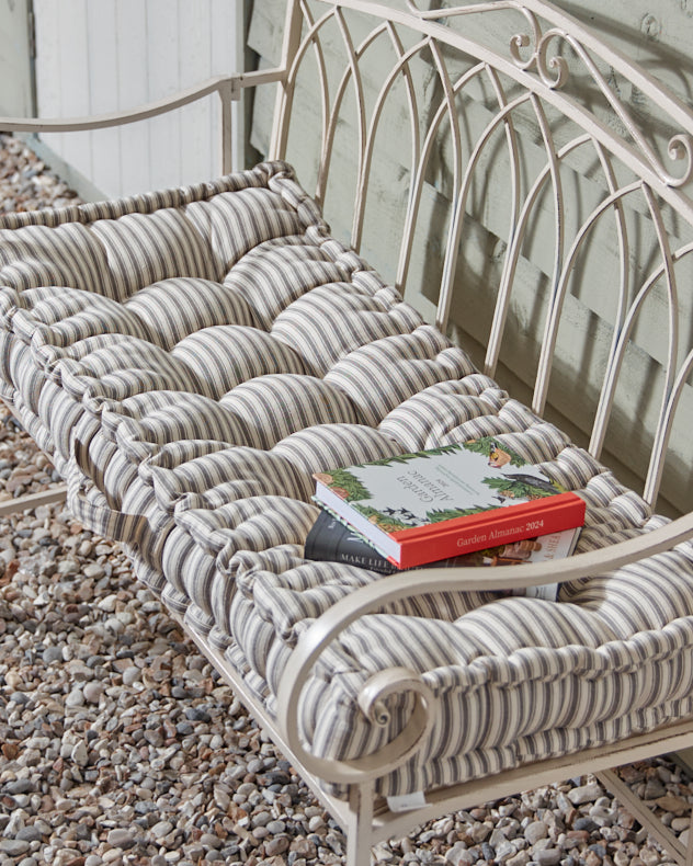 Vintage Grey Striped Padded Garden Bench Cushion