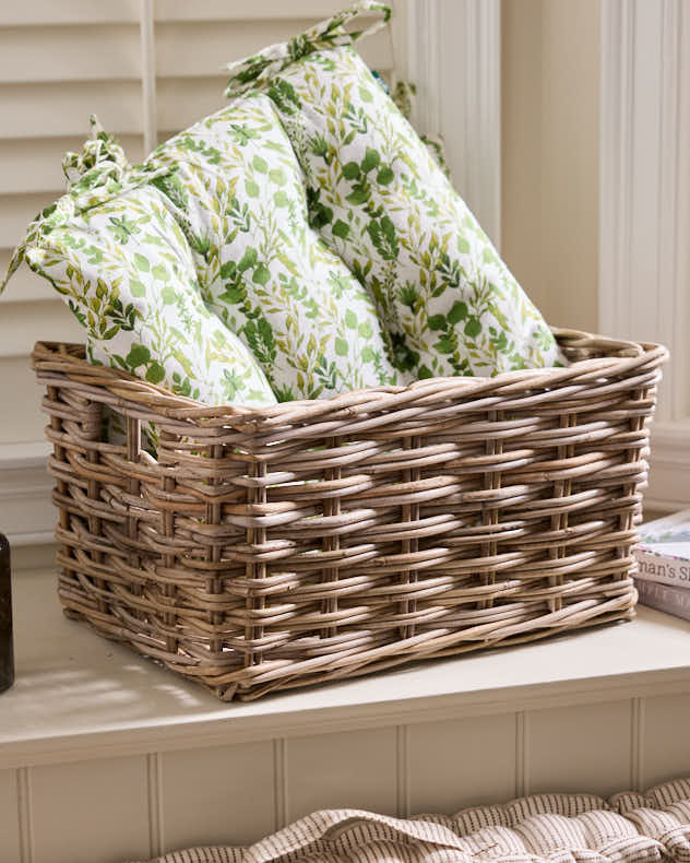Grey Rattan Bushel Basket with Handles