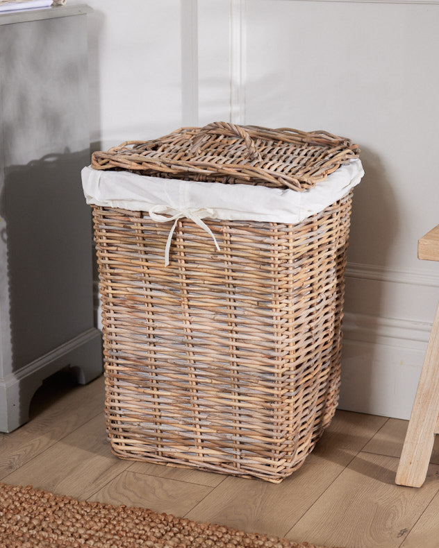 Large Square Rattan Laundry Hamper Basket