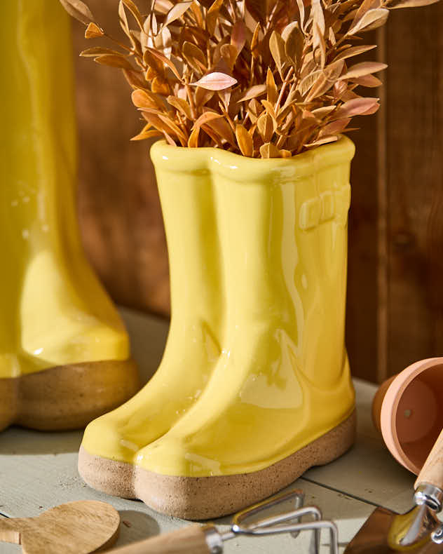 Large & Small Yellow Wellington Boot Plant Pots