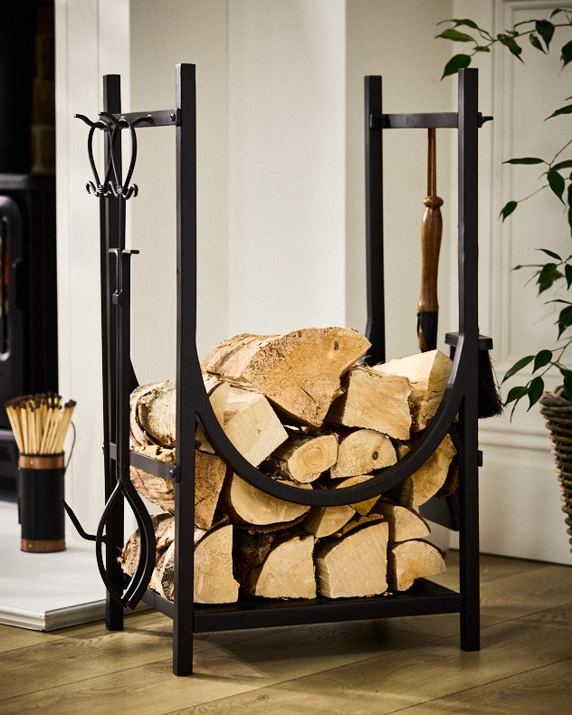 Mayfair Black Log Rack & Fire Tools