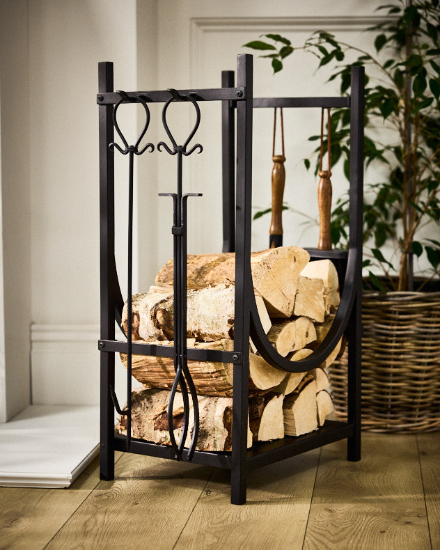 Mayfair Black Log Rack & Fire Tools