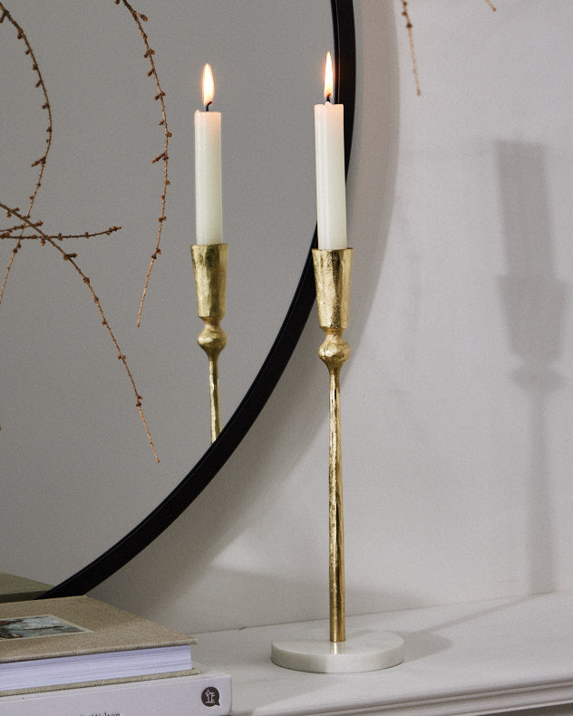 Gold Candle Holder with Round Marble Base