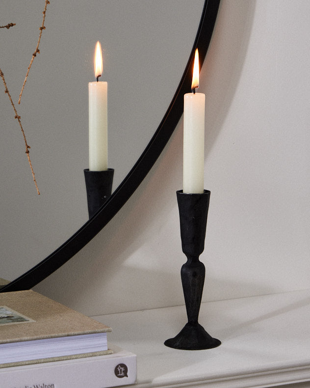 Black Fluted Candle Stick with candle