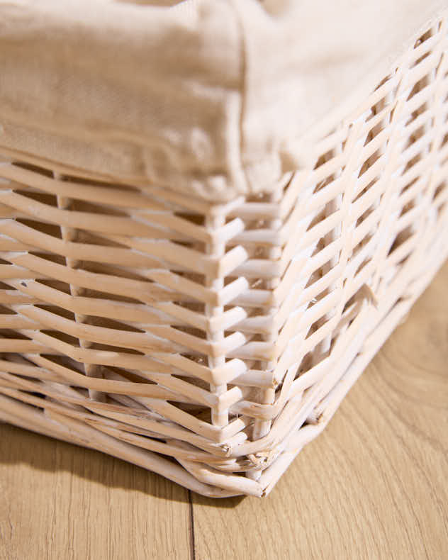 Set of 3 White Wicker Storage Baskets