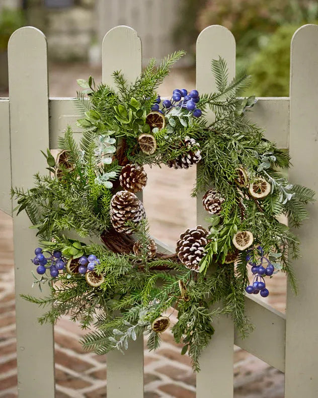 Fruits of the Forest Wreath on bamboo screening