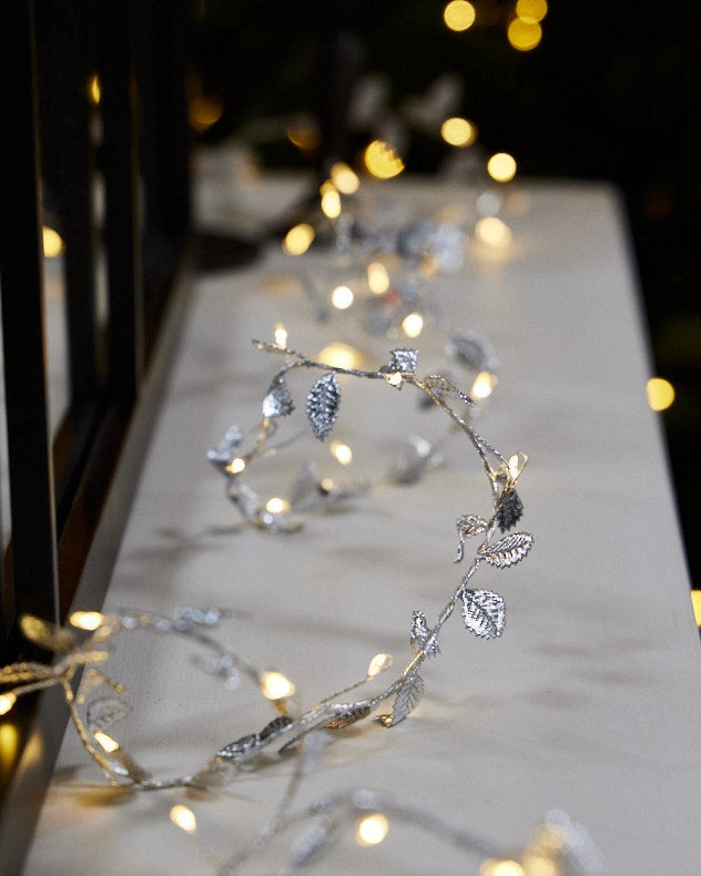Silver Leaf Garland on Mantel