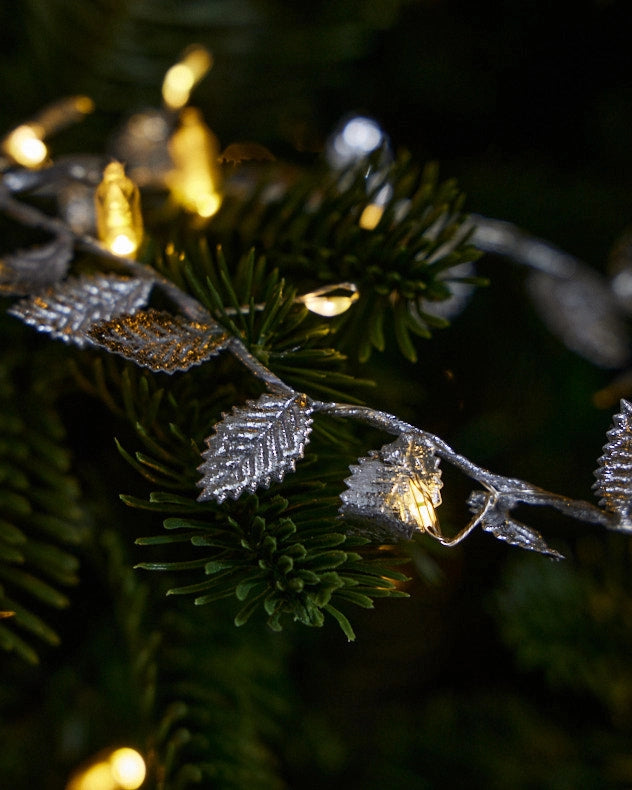 Silver Leaves Lit garland on Tree