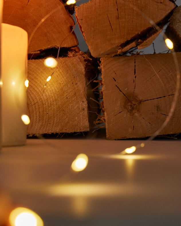 copper fairy lights closeup