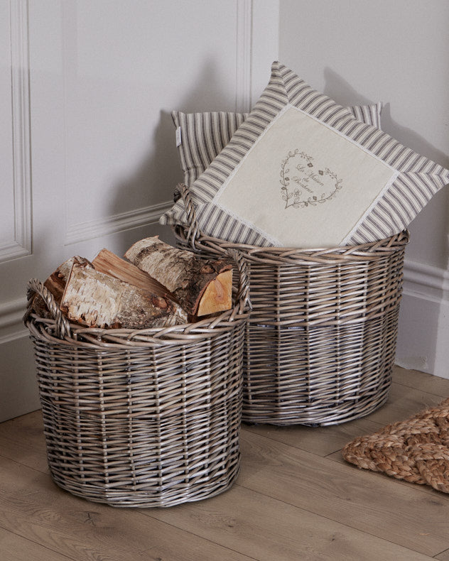 Set of Two Rustic Willow Log Baskets
