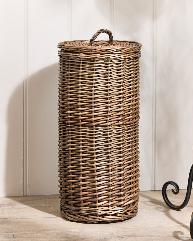 Tall Wicker Toilet Roll Holder with Lid