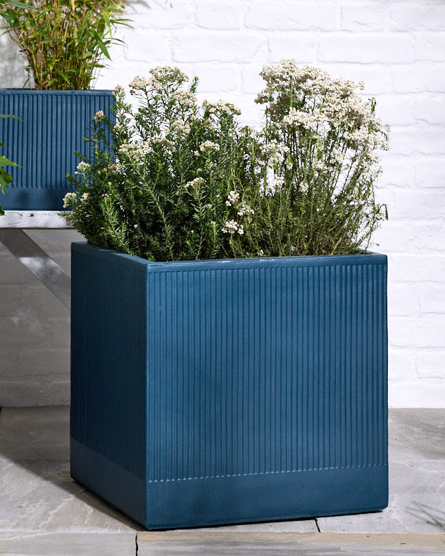 Agri Set of 4 Blue Ribbed Planters