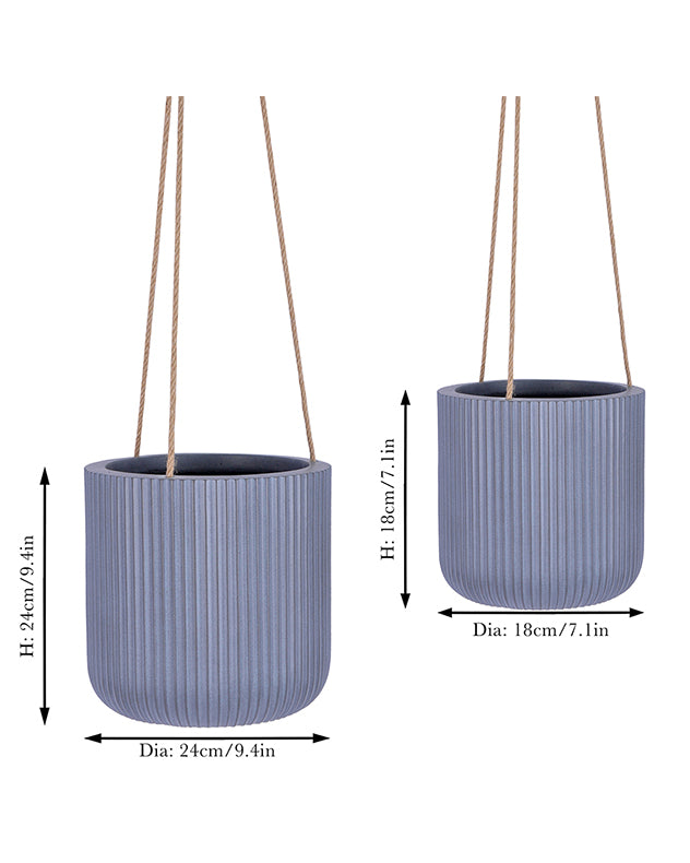 Roma Ribbed Grey Hanging Planter Collection