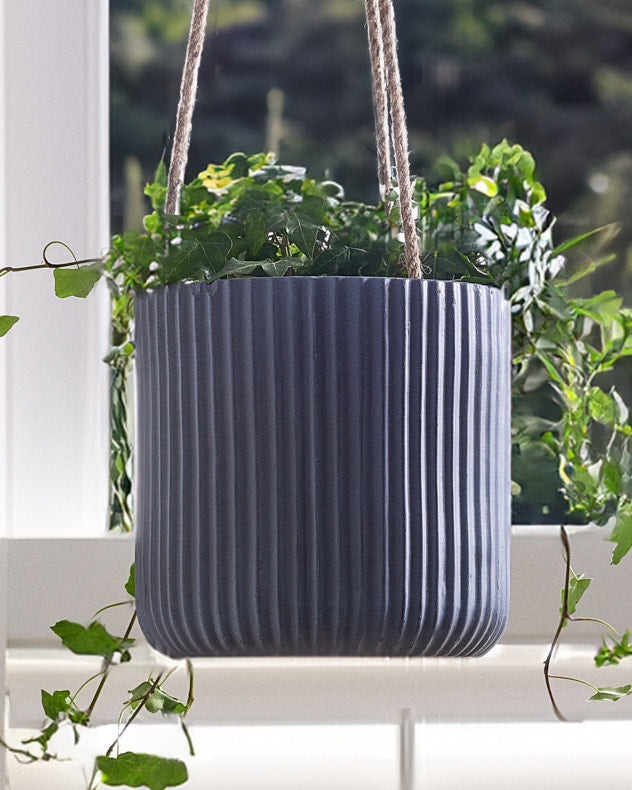 Roma Ribbed Grey Hanging Planter Collection